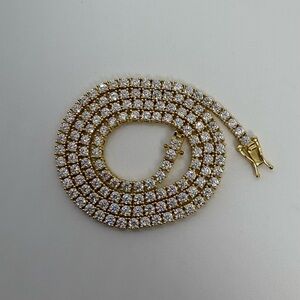 Gold 925 Sterling Silver Certified Moissanite VVS 18 inch Tennis Necklace